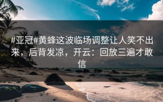 #亚冠#黄蜂这波临场调整让人笑不出来，后背发凉，开云：回放三遍才敢信