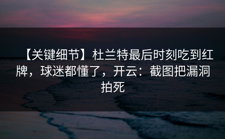 【关键细节】杜兰特最后时刻吃到红牌，球迷都懂了，开云：截图把漏洞拍死